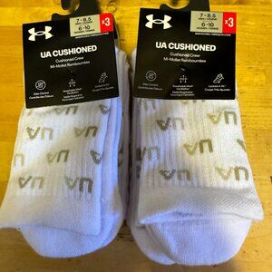 TWO (2) of UNDER ARMOUR Men's UA Cushioned Crew Socks 3-Pack 1385134 NEW w TAGS